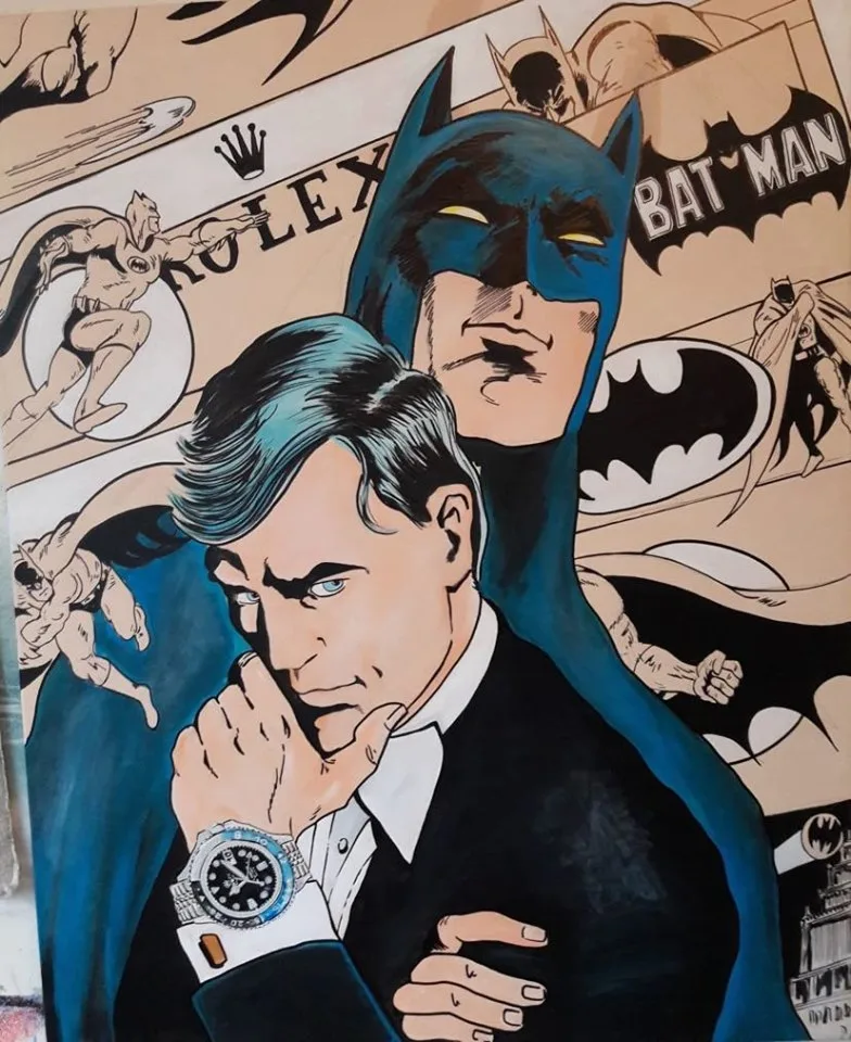 Batman Rolex technique mixte sur toile de Andrea Clanetti Santa Rossa, 100X80 cm